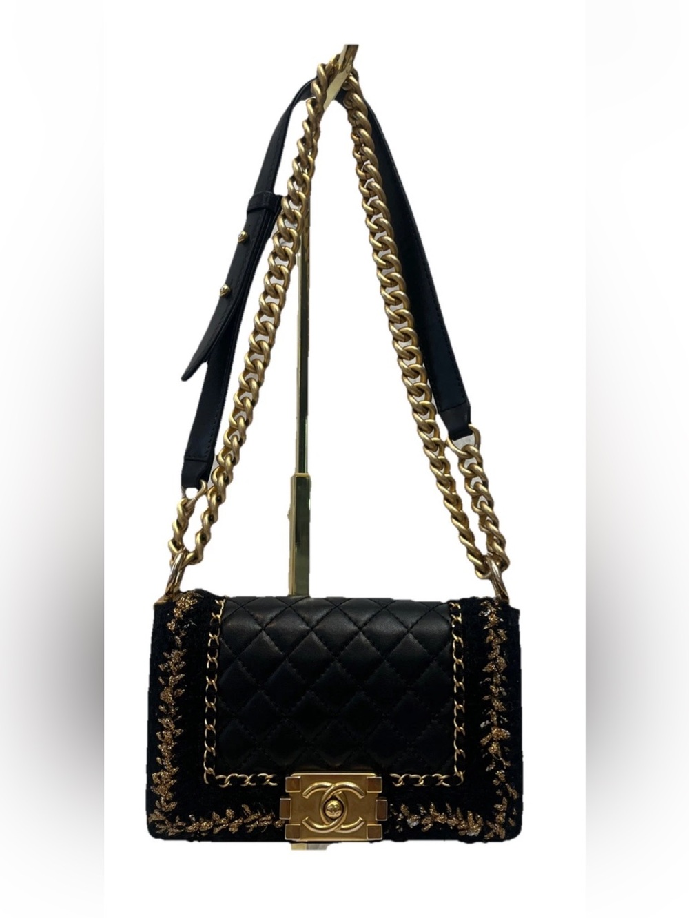CHANEL Beautiful Limited Edition Small Black Quilted Lambskin Leather Boy Bag